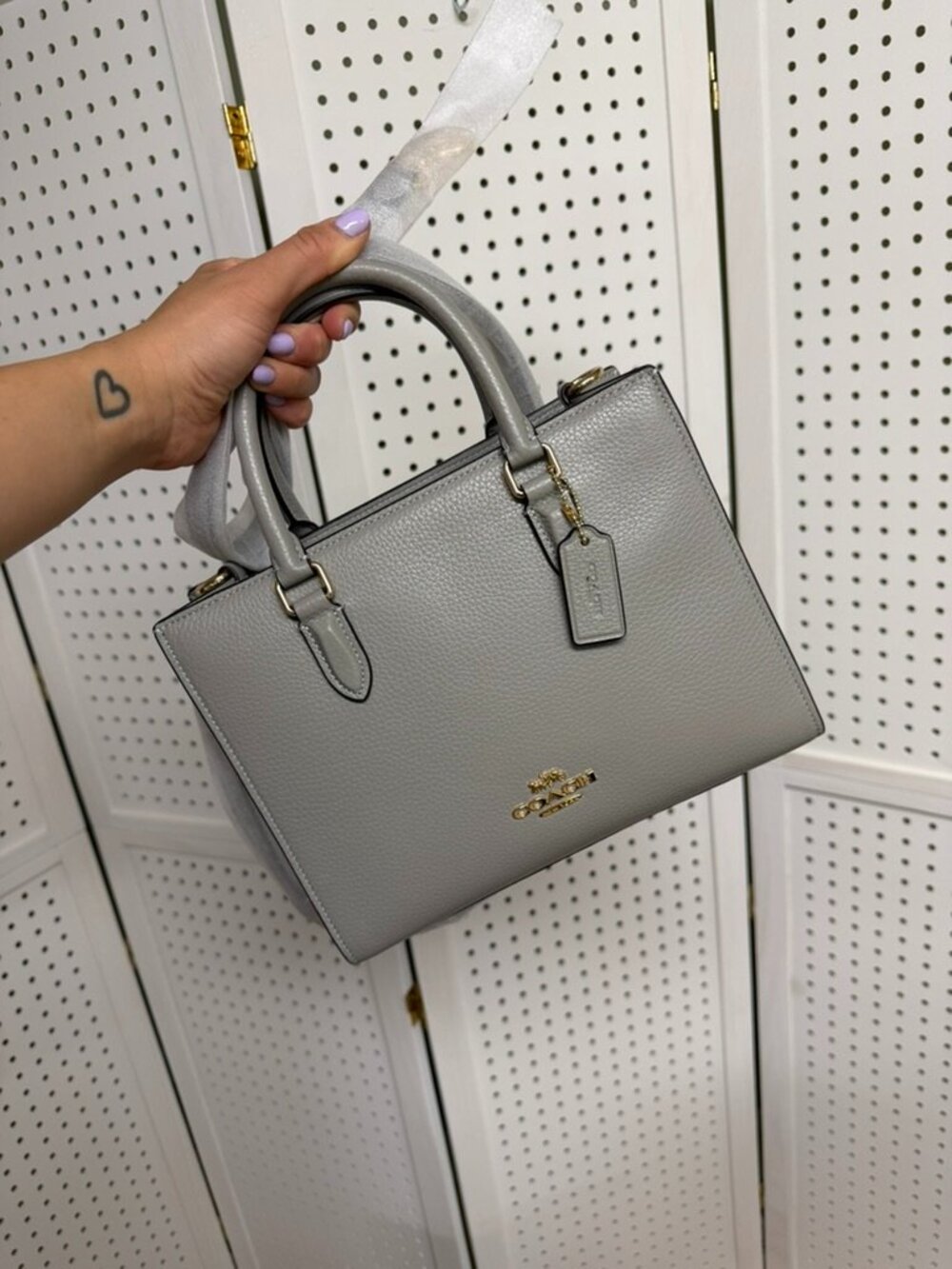 Coach Maggie Small Tote Bag Crossbody Handbag Dove Gray Gold Everyday NWT - Picture 7 of 15